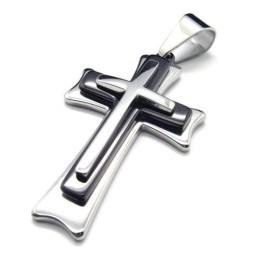 Collier Avec Pendentif Croix En Titane Pur Et Argent Noir Pour Homme