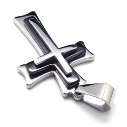 Collier Avec Pendentif Croix En Titane Pur Et Argent Noir Pour Homme