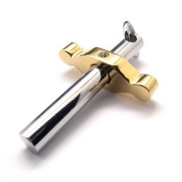 Collier Pendentif Croix En Titane Pur Doré Et Argenté