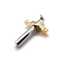 Collier Pendentif Croix En Titane Pur Doré Et Argenté
