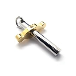 Collier Pendentif Croix En Titane Pur Doré Et Argenté