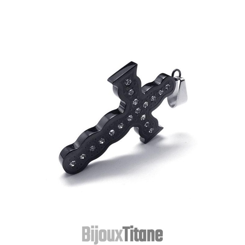 Collier Avec Pendentif Croix En Titane Pur Noir Pour Homme