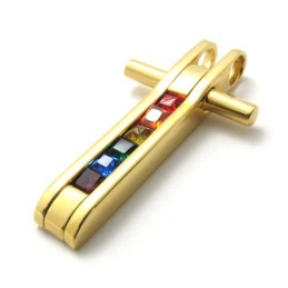 Pendentif En Titane Doré Avec Zircons Colorés