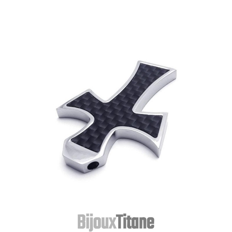 Collier Avec Pendentif Croix En Titane Pur Et Argent Noir Pour Homme