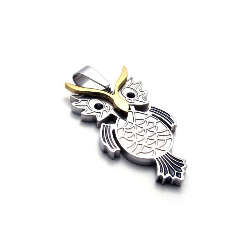 Pendentif Hibou En Titane, Argent Et Or Pendentif Hibou En Titane, Argent Et Or