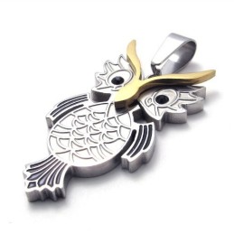 Pendentif Hibou En Titane, Argent Et Or