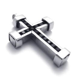 Pendentif Croix En Titane Avec Zircons Noirs