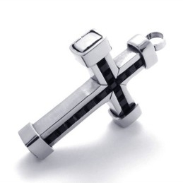 Pendentif Croix En Titane Avec Zircons Noirs