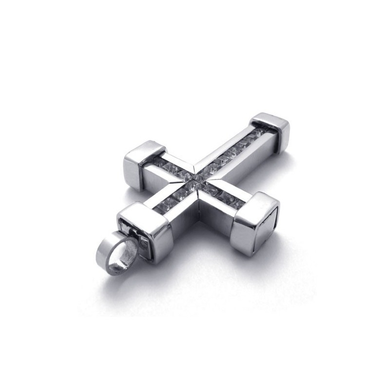Pendentif Croix En Titane Avec Zircons Blancs Pendentif Croix En Titane Avec Zircons Blancs