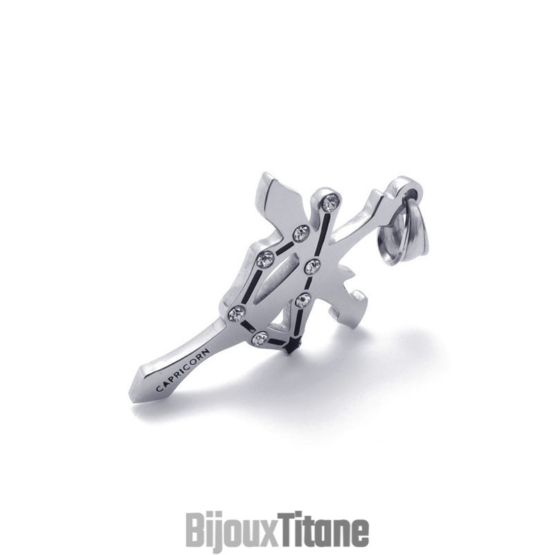 Pendentif Capricorne En Titane Et Strass