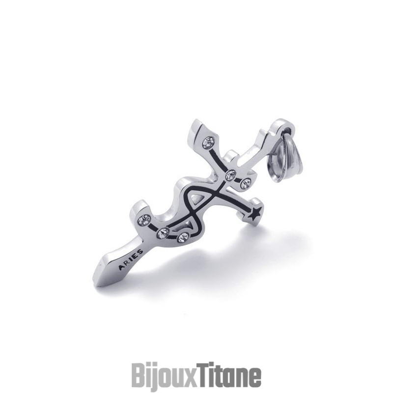 Pendentif Bélier En Titane Et Strass