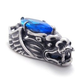 Pendentif Tête De Dragon En Titane Avec Zircon Bleu
