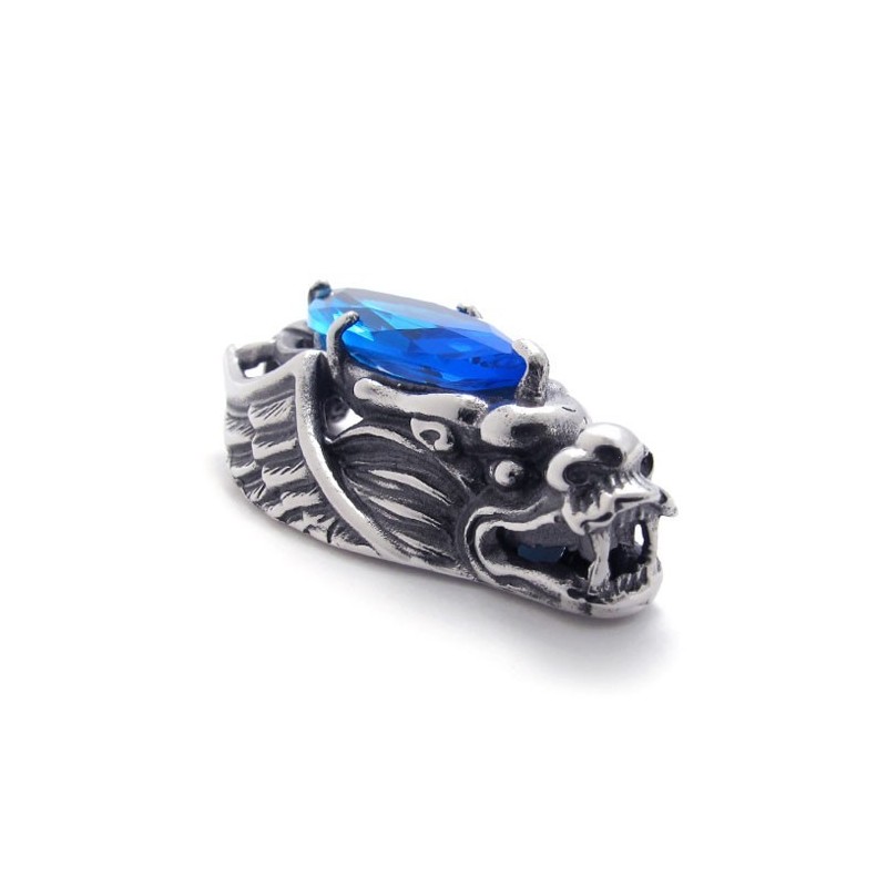 Pendentif Tête De Dragon En Titane Avec Zircon Bleu Pendentif Tête De Dragon En Titane Avec Zircon Bleu