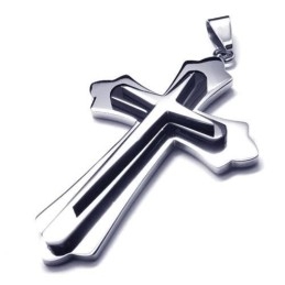 Collier Avec Pendentif Croix En Titane Pur Et Argent Noir Pour Homme