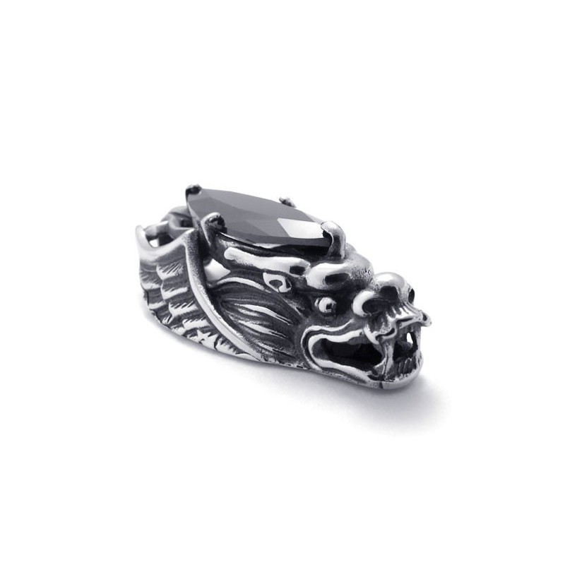 Pendentif Tête De Dragon En Titane Avec Zircon Noir Pendentif Tête De Dragon En Titane Avec Zircon Noir
