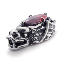 Pendentif Tête De Dragon En Titane Avec Zircon Rouge