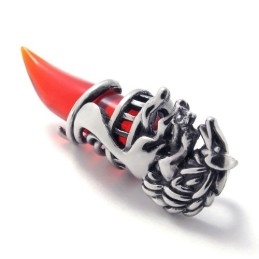 Pendentif En Titane Avec Dent De Loup Rouge