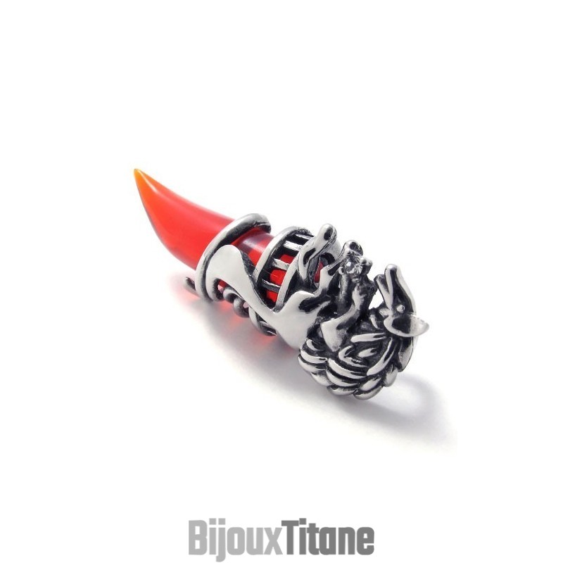 Pendentif En Titane Avec Dent De Loup Rouge