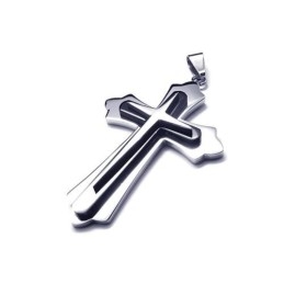 Collier Avec Pendentif Croix En Titane Pur Et Argent Noir Pour Homme