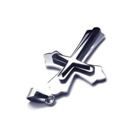 Collier Avec Pendentif Croix En Titane Pur Et Argent Noir Pour Homme