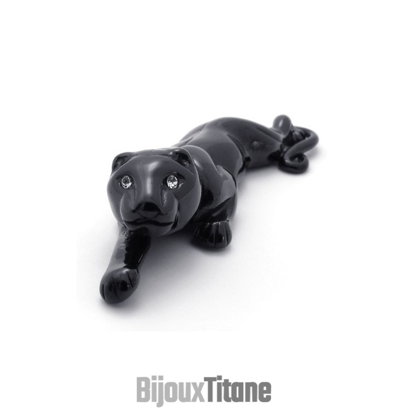 Pendentif Lion Noir En Titane Avec Strass Pendentif Lion Noir En Titane Avec Strass
