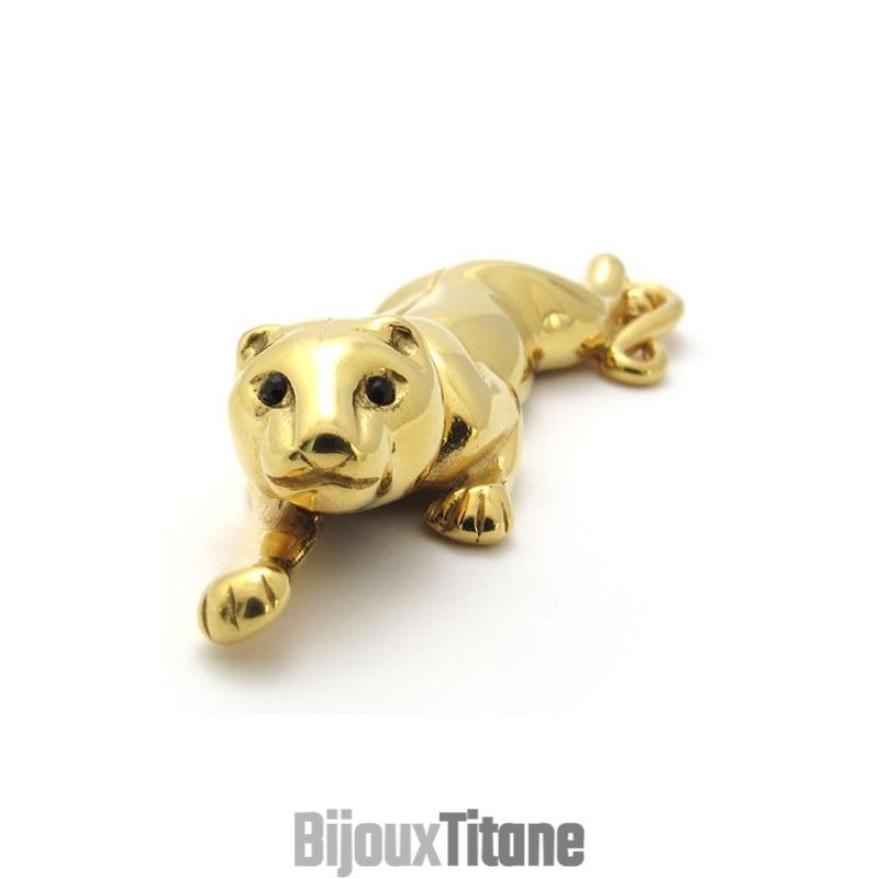 Pendentif Lion En Titane Et Or Avec Zircons