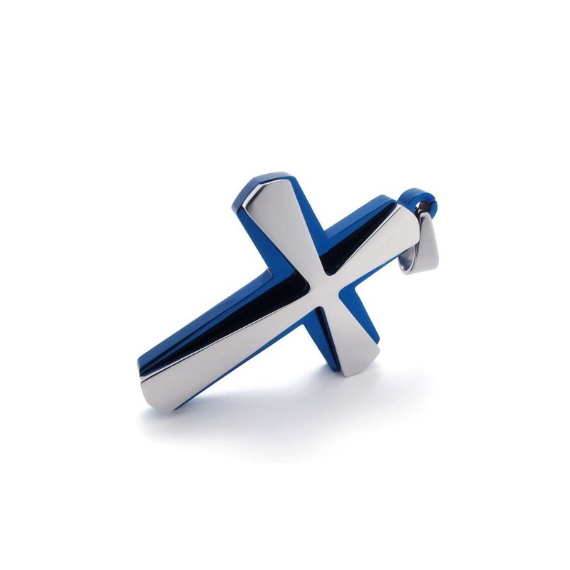 Pendentif Croix Bleu Et Titane Pendentif Croix Bleu Et Titane