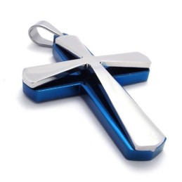 Pendentif Croix Bleu Et Titane