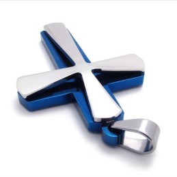 Pendentif Croix Bleu Et Titane