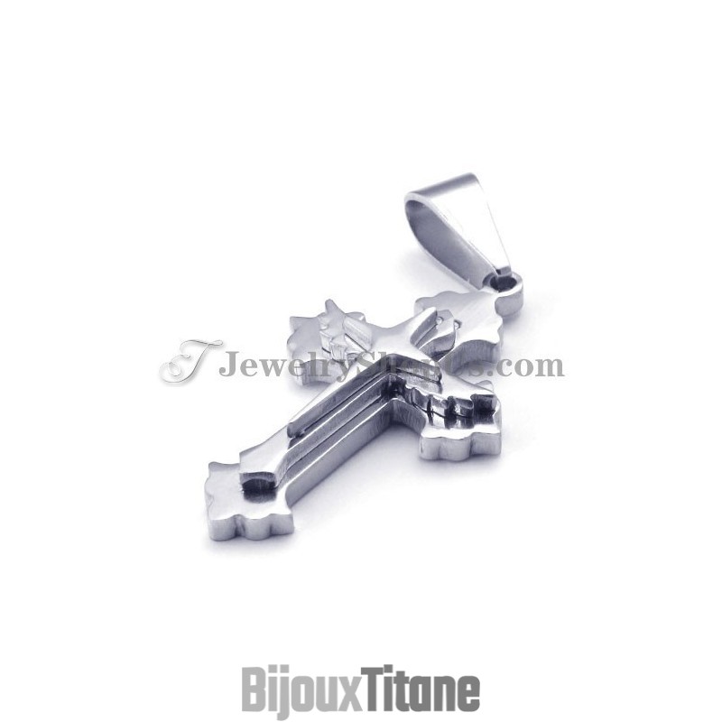 Pendentif Croix Tendance En Titane Noir Et Argent Pour Femme