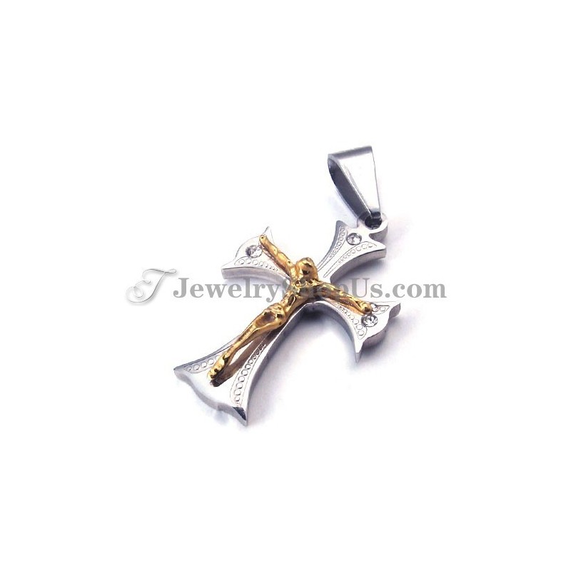 Pendentif Croix Jésus En Titane Doré Pour Femme