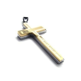 Collier Pendentif Croix En Titane Pur Doré Et Argenté