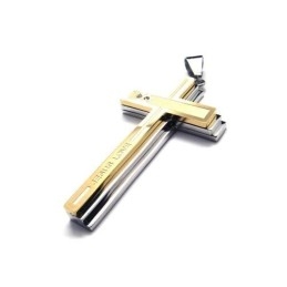 Collier Pendentif Croix En Titane Pur Doré Et Argenté