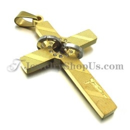 Pendentif Croix En Titane Doré Avec Strass Ronds