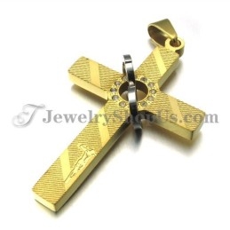 Pendentif Croix En Titane Doré Avec Strass Ronds