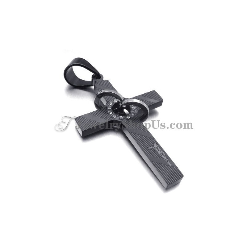 Pendentif Croix En Titane Noir Avec Strass Ronds Pendentif Croix En Titane Noir Avec Strass Ronds