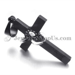Pendentif Croix En Titane Noir Avec Strass Ronds