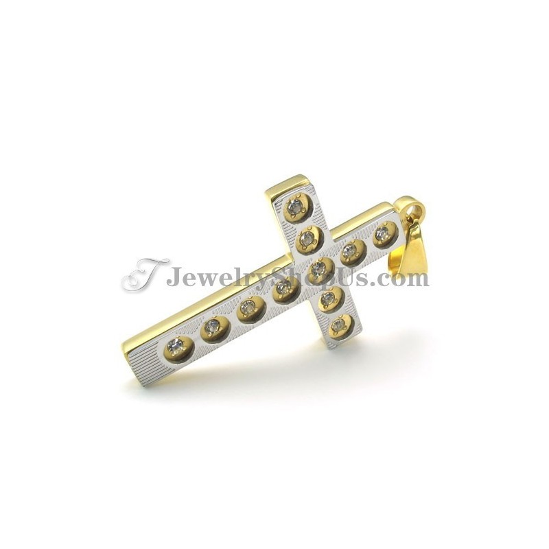 Pendentif Élégant En Titane Avec Croix En Or Et Strass