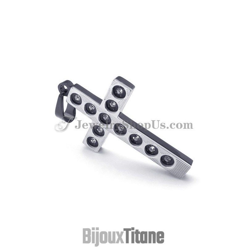Pendentif Élégant En Titane Avec Croix Noire Et Strass Pendentif Élégant En Titane Avec Croix Noire Et Strass