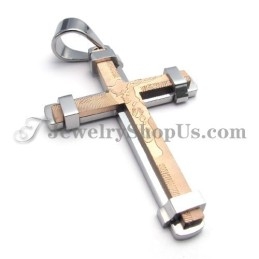 Magnifique Pendentif Croix En Titane Or Rose Et Argent