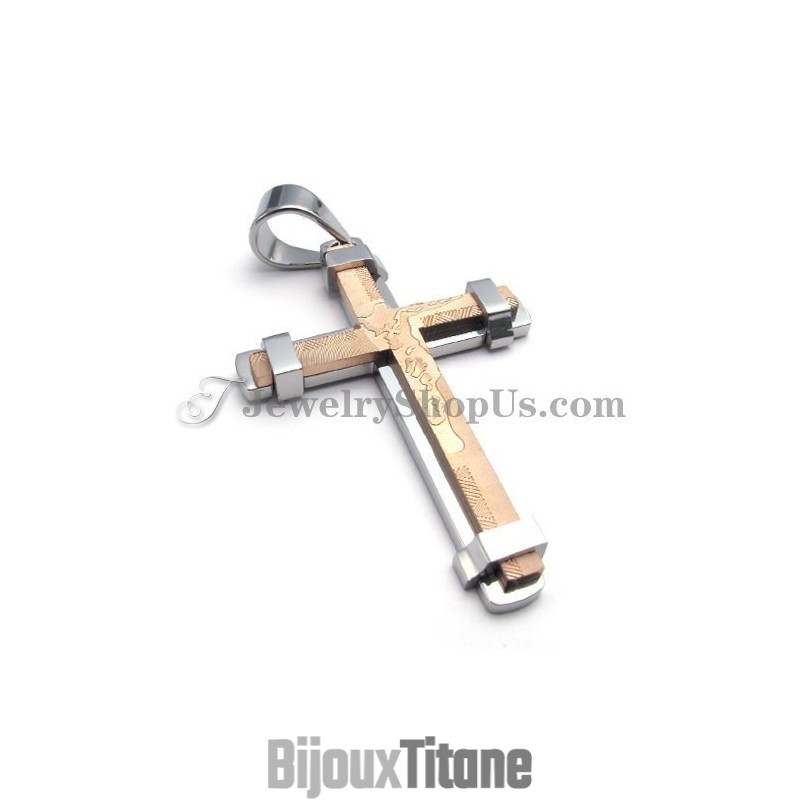 Magnifique Pendentif Croix En Titane Or Rose Et Argent Magnifique Pendentif Croix En Titane Or Rose Et Argent