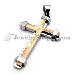 Magnifique Pendentif Croix En Titane Or Rose Et Argent
