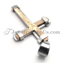 Magnifique Pendentif Croix En Titane Or Rose Et Argent