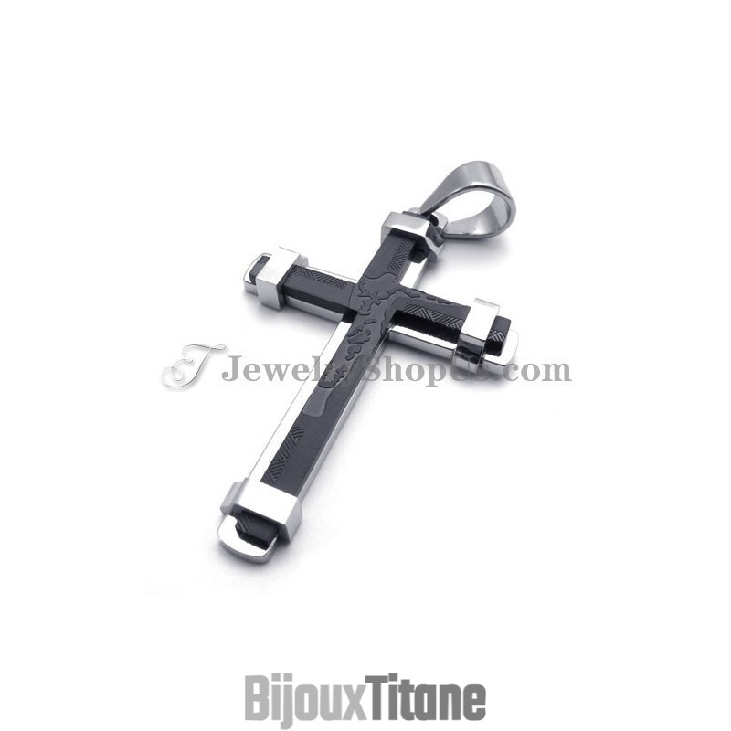 Superbe Pendentif Croix En Titane Noir
