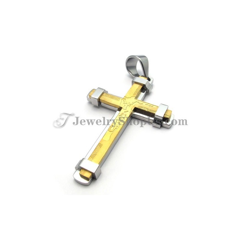Magnifique Pendentif Croix En Titane Or Et Argent