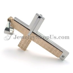 Magnifique Pendentif Croix En Titane Et Or Rose