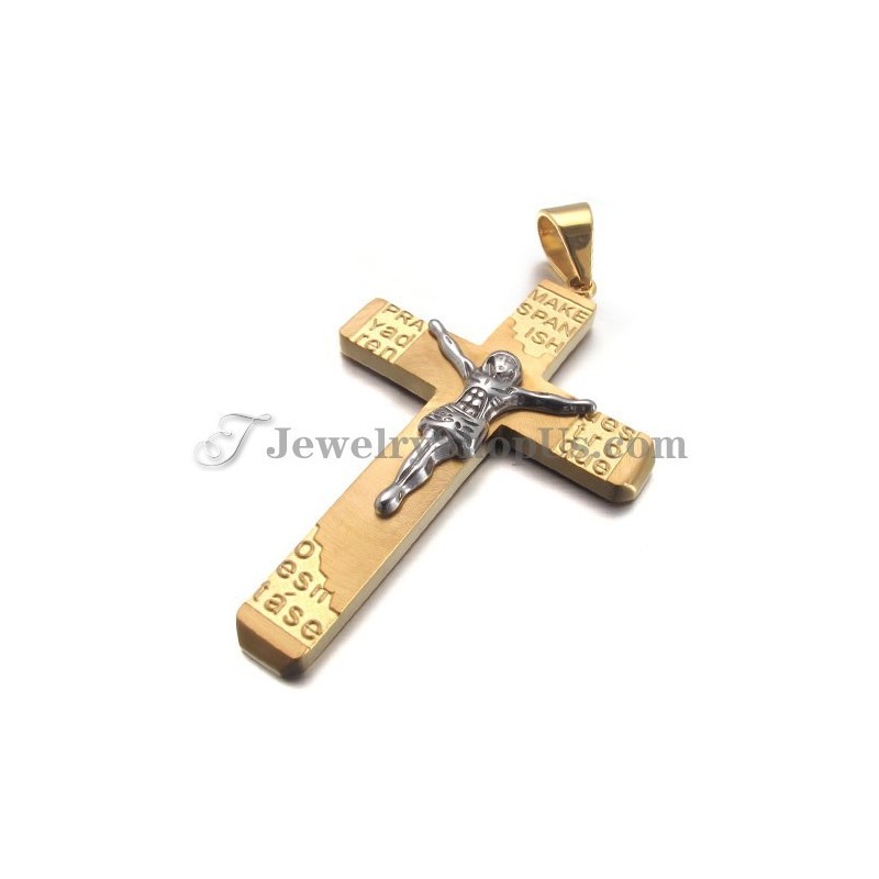 Magnifique Pendentif Croix De Jésus En Titane Doré Magnifique Pendentif Croix De Jésus En Titane Doré