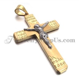 Magnifique Pendentif Croix De Jésus En Titane Doré