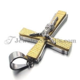 Élégant Pendentif Croix De Jusus En Titane Et Or