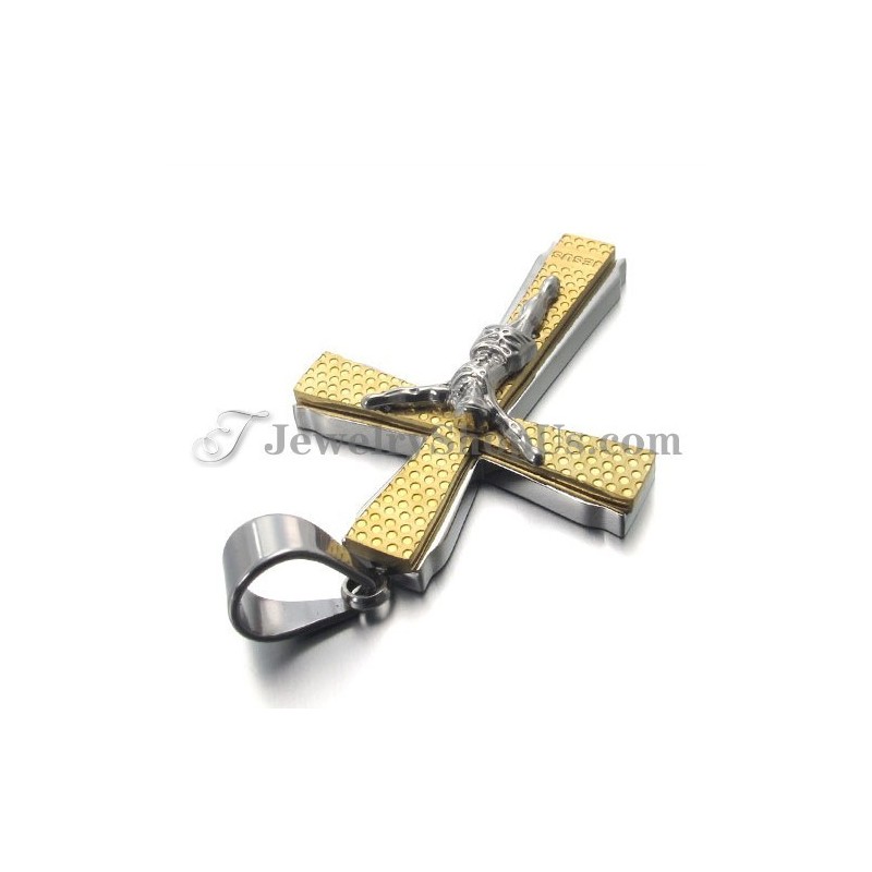 Élégant Pendentif Croix De Jusus En Titane Et Or Élégant Pendentif Croix De Jusus En Titane Et Or